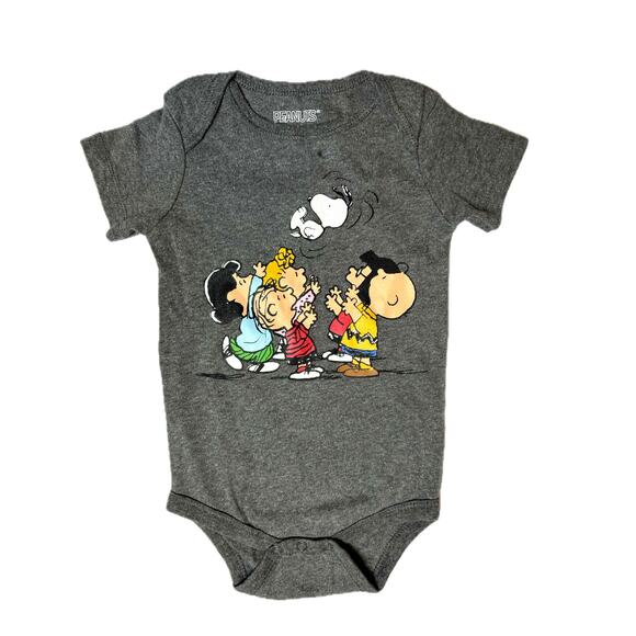 Peanuts baby bodysuit, gray 12 months ft. Snoopy, Charlie Brown and characters - Picture 1 of 3